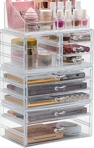 Miniatura 8 de Sorbus Organizador de maquillaje y joyería para guardar cosméticos y joyas, diseño espacioso, ideal para baño, tocador, tocador y encimera (XL)