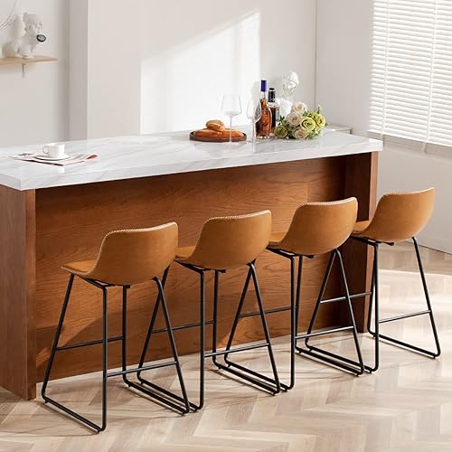 Miniatura 47 de HeuGah Juego de 4 taburetes de bar de piel sintética, sillas de bar de 26 pulgadas con respaldo, taburete de mostrador moderno para isla de cocina
