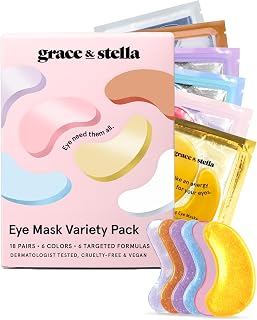 Grace & Stella Under Eye Mask Variety Pack: 18 Pairs (6 Colors) Gel Patches for Dark Circles, Puffy Eyes - Vegan, Cruelty-Free Rejuvenation