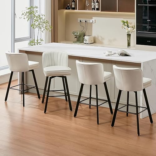 Miniatura 30 de Juego de 2 taburetes de bar giratorios de altura de mostrador, taburetes modernos de 26'' con respaldos y patas de metal, sillas de bar tapizadas,