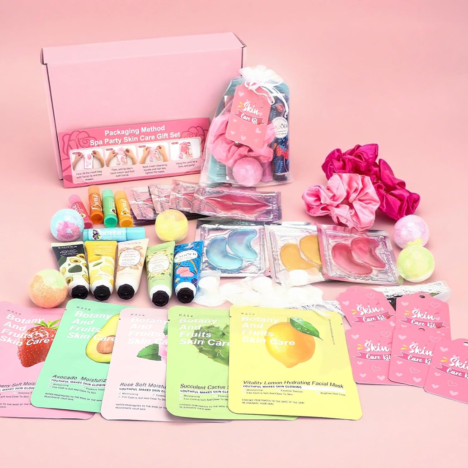 60 PCS Spa Party Supplies for Girls, Spa Party Favors Include Face Masks Skincare, Hand Cream, Lip Balm, Under Eye Patches, Lip Mask, Foot Bath Bombs, Bulk Birthday Sleepover Party Supplies for Women - Image 7