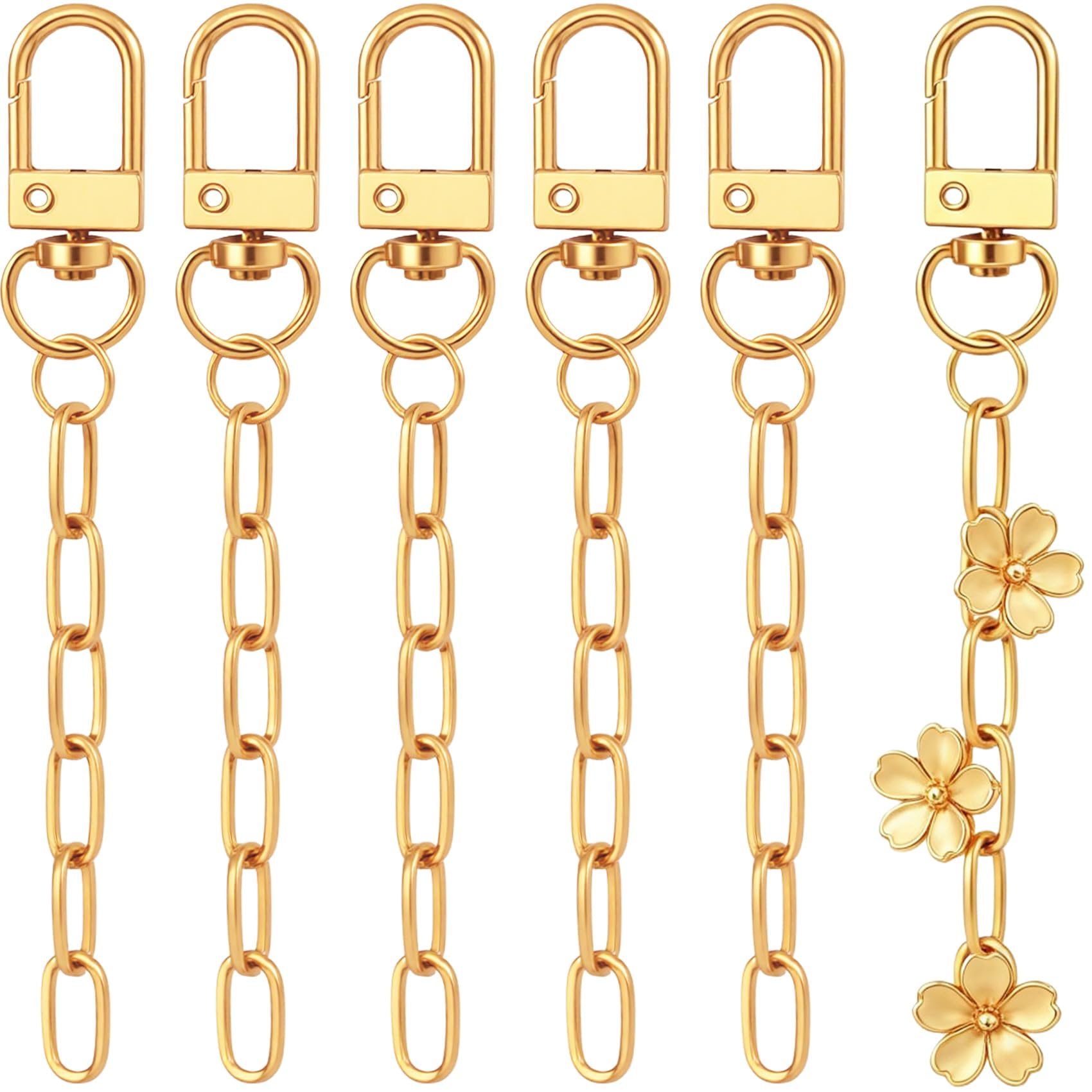 Kit de 6 llaveros dorados con cadenas giratorias y mosquetones para bolsos