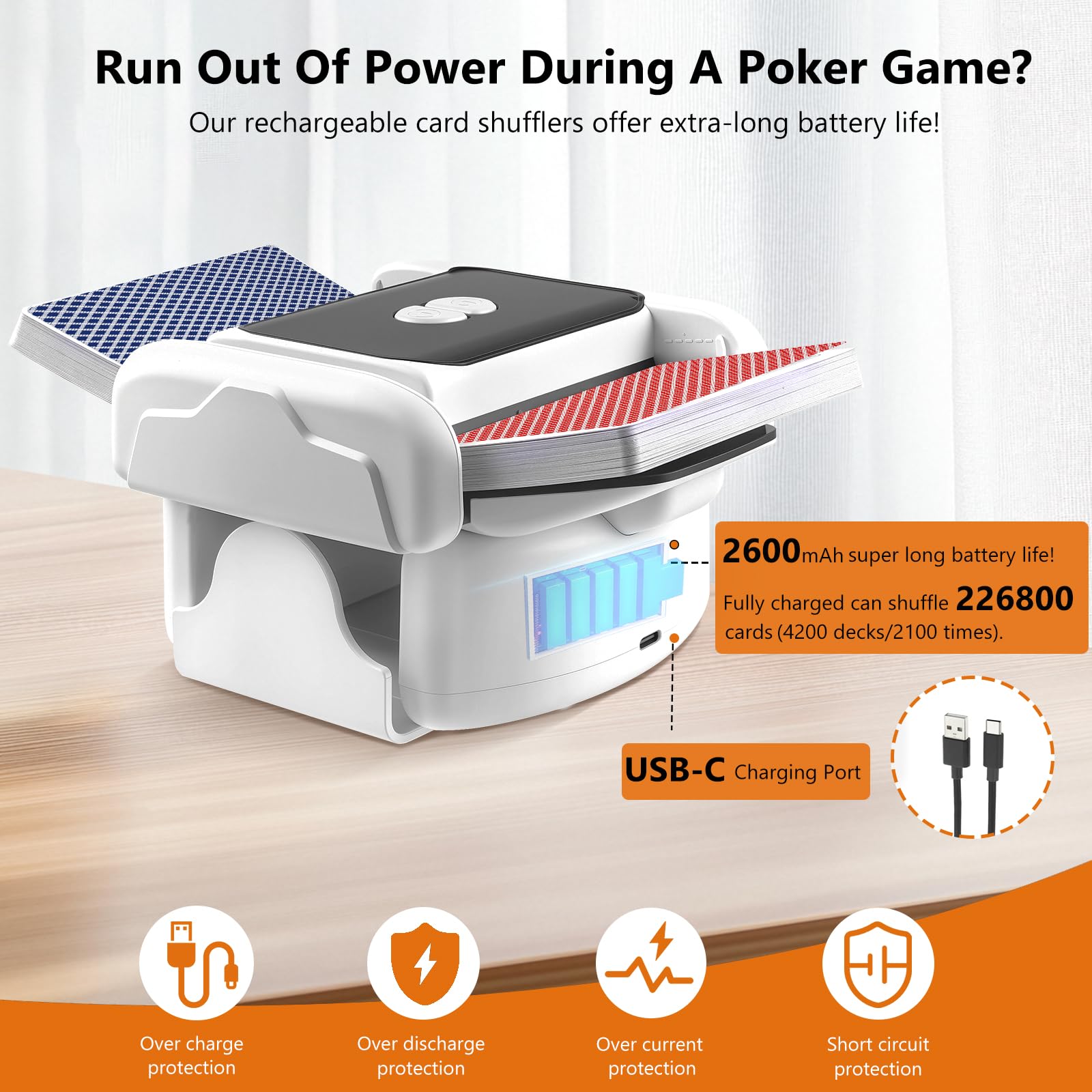 GONSIR Card Shuffler-Rechargeable One-Click Automatic Card Shuffler for 1-2 Decks, Low Noise & Efficient Shuffling Machine, Portable Electric Card Shuffler for Poker, UNO, Blackjack, Skip-Bo, Phase 10 2