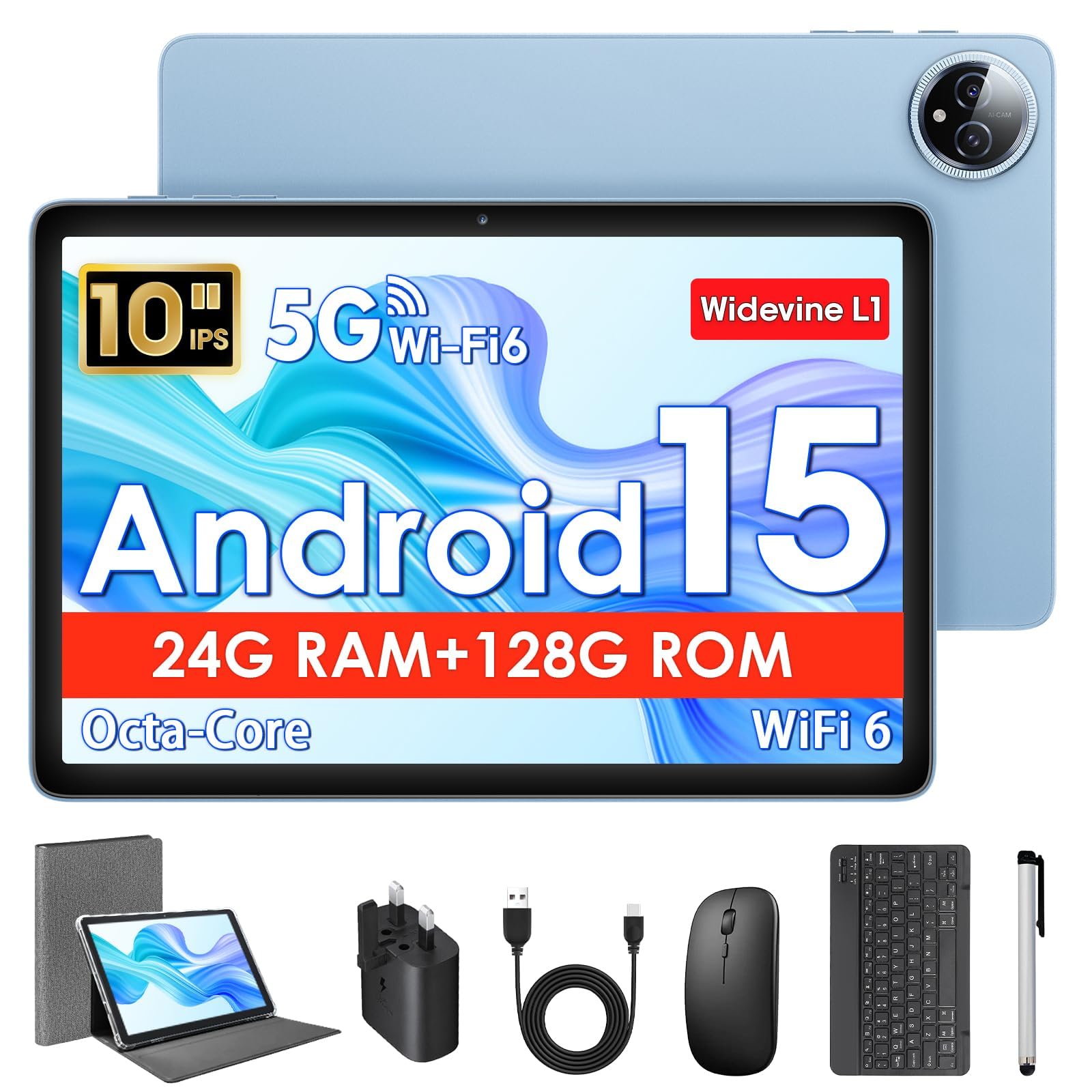 Android 15 tablet, 25.4 cm with keyboard, 24 GB + 128 GB, 1 TB