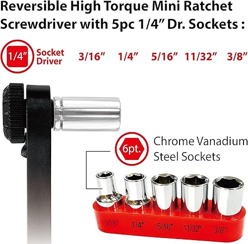 Miniatura 7 de BIG RED BHT-17HTRS01R Torin - Juego de destornilladores de mini llave de trinquete 36 dientes reversibles de par súper alto de 14 pulgadas de doble