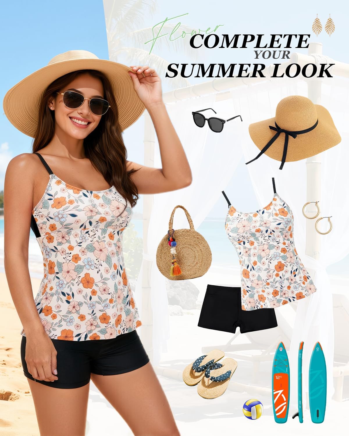 Century Star Tummy Control Tankini Swimsuits for Women | Wirefree Crisscross Back 2-Piece with High Waisted Quick Dry Shorts