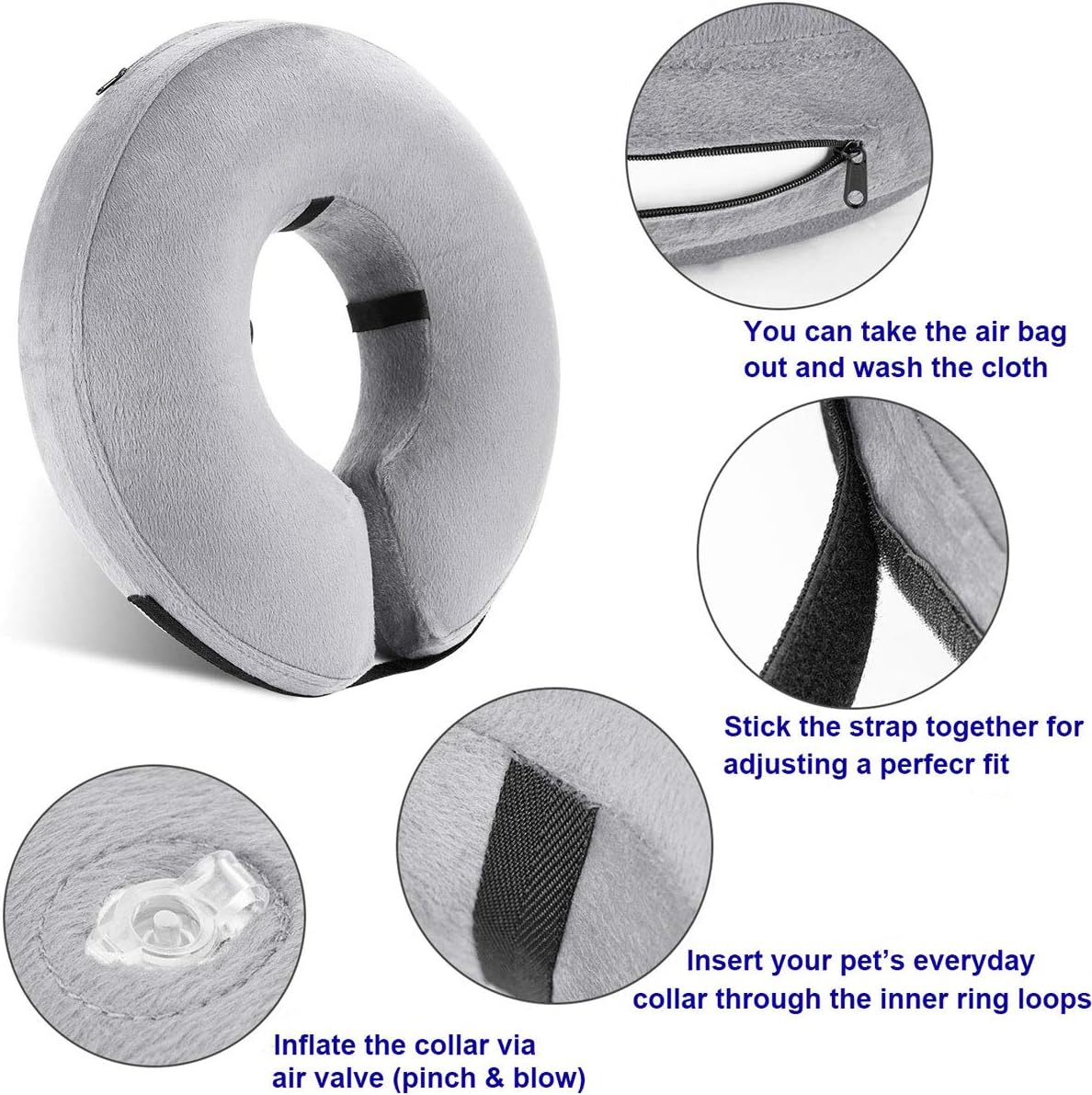 Protective Inflatable Collar, Inflatable Soft Cone for Dogs and Cats, Dog Cone After Surgery Pet Recovery Collar Prevent Dogs from Biting & Scratching