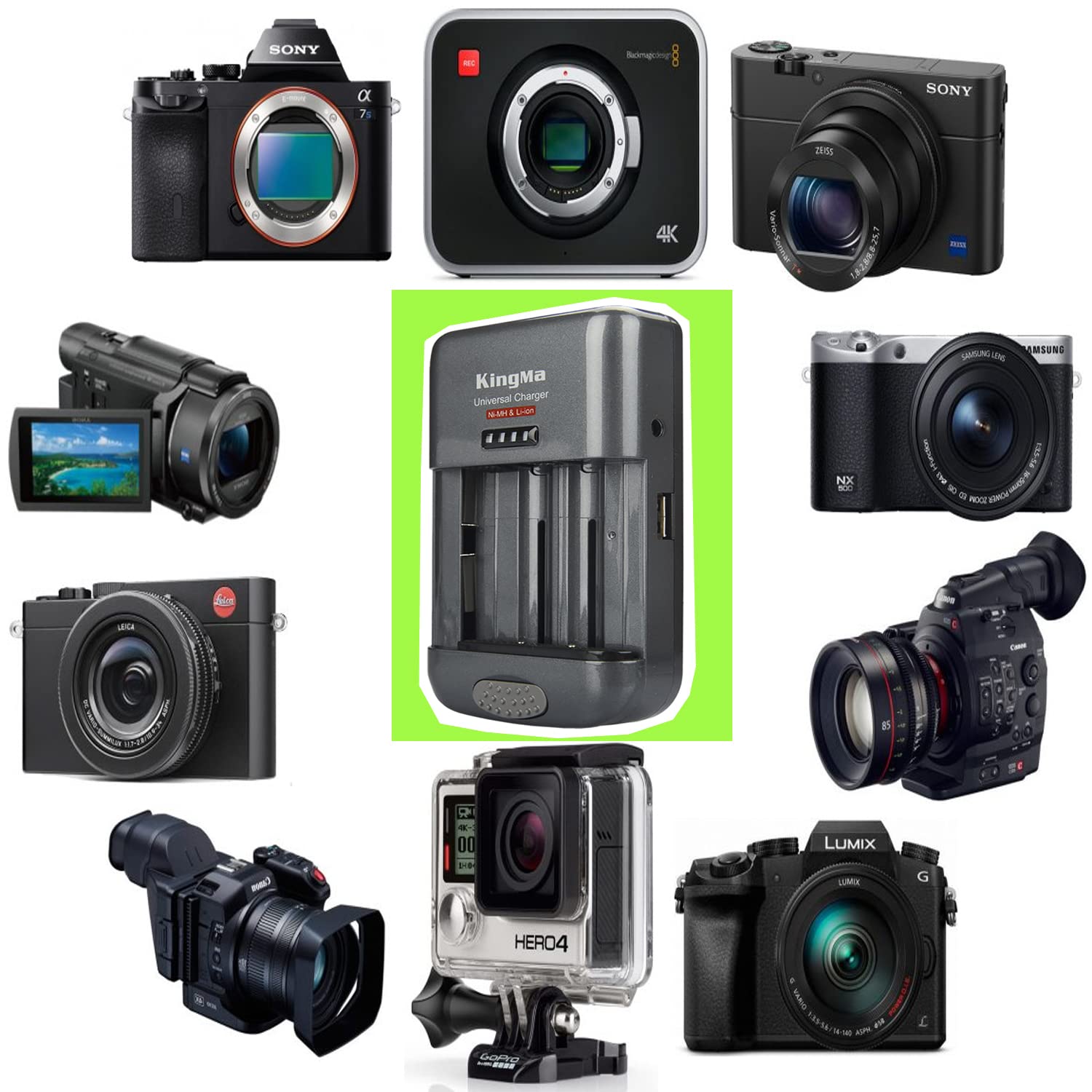 SSK All in One Professional Camera Universal Charger for DSLR, Mirrorless, Action Camera, Camcorder Battery with AC/DC USB Car Charging pin & Display Option