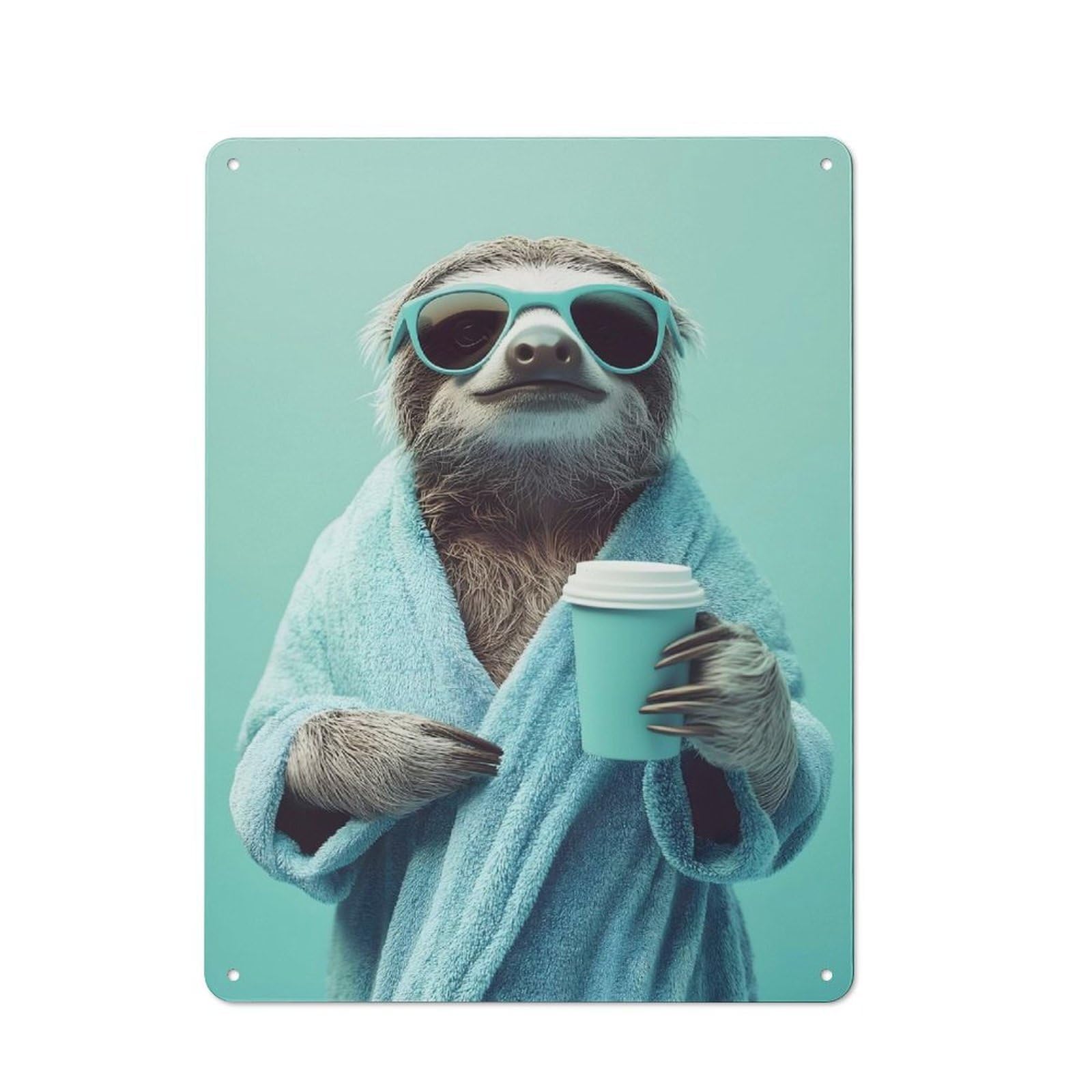 Junmoney Sloth In A Robe With Coffee Shop Front Style Bistro Metal Sign 40X30cm, Cafe Wall Decor For Tea Room, Shop Wall Or Breakfast Area