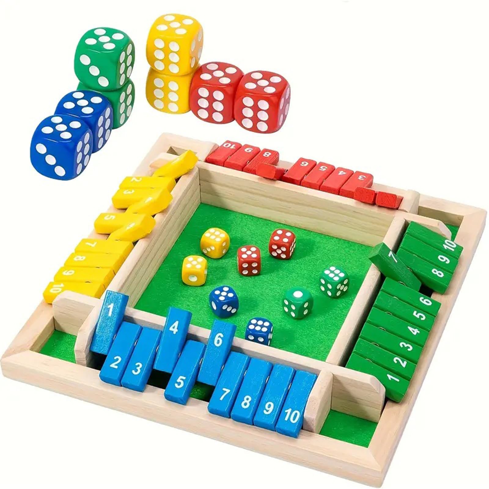 IZDUDO Shut The Box Game, 4 Players Classic Traditional Wooden Board Games with 8pcs Dices, Table Math Educational Toy for 3 4 5 6 7 8+ Years Old, Family Travel Holiday Toys for Kids and Adults, A1