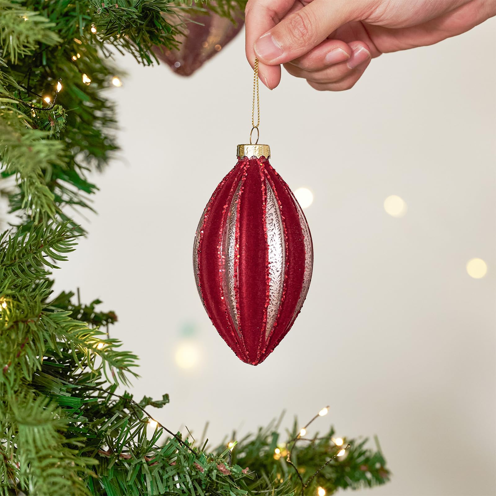 DN DECONATION Weihnachtskugeln Set, 9-teilig - Samtige Christbaumkugeln Rot