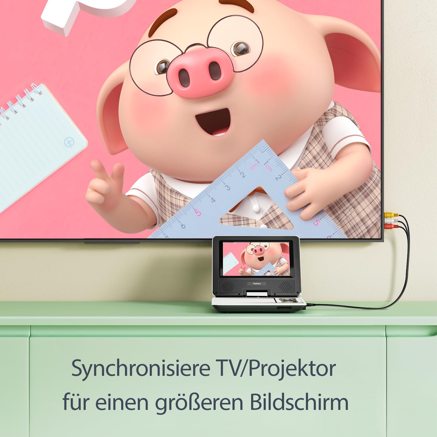 Yoton 9,5" Tragbarer DVD-Player für Kinder im Auto mit 7,5" HD-Schwenk Bildschirm, Stereo-Lautsprechern, 6 Stunden Akkulaufzeit, Sync-TV/USB/SD-Karten-Unterstützung, Weiß [Kein Blu-ray Support]