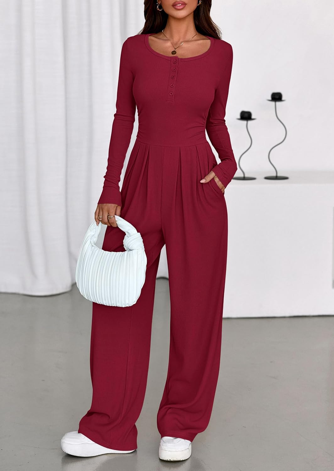 PRETTYGARDEN Jumpsuits for Women Dressy Casual 2026 Fall One Piece Outfits Long Sleeve Wide Leg Pants Romper Fashion Clothing - Image 5