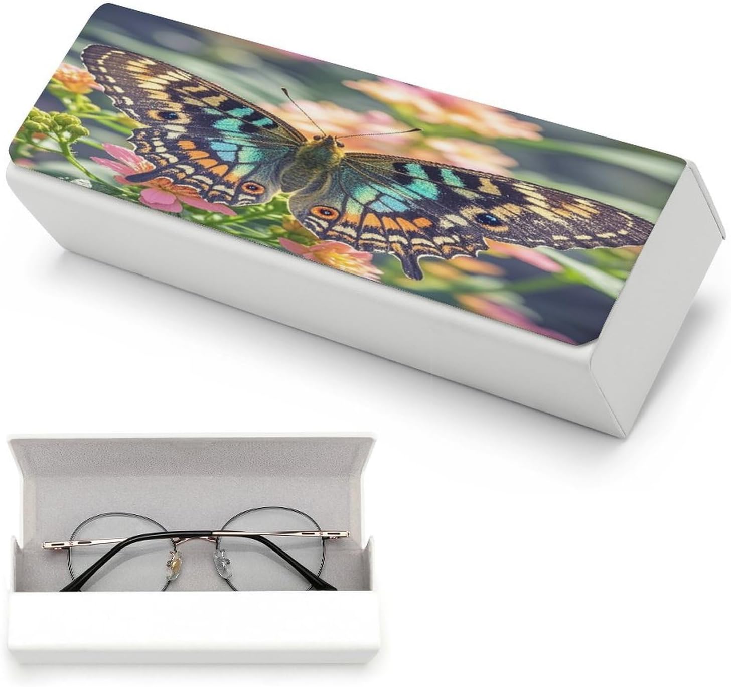 Butterfly Eyeglasses Case Hard Shell for Men Women PU Leather Eyeglass Cover Fashionable Travel Sunglasses Cases Portable Reading Glasses Cover with Cleaning Cloth image 5