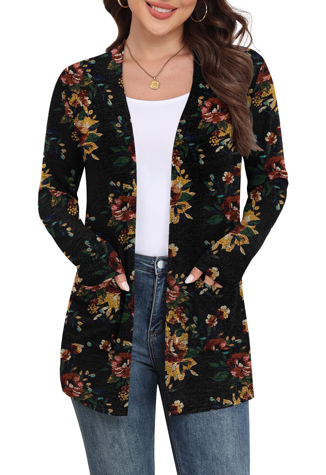 Womens Lightweight Cardigan Long Sleeve Open Front Casual Sweater Cardigans with Pockets-image-43