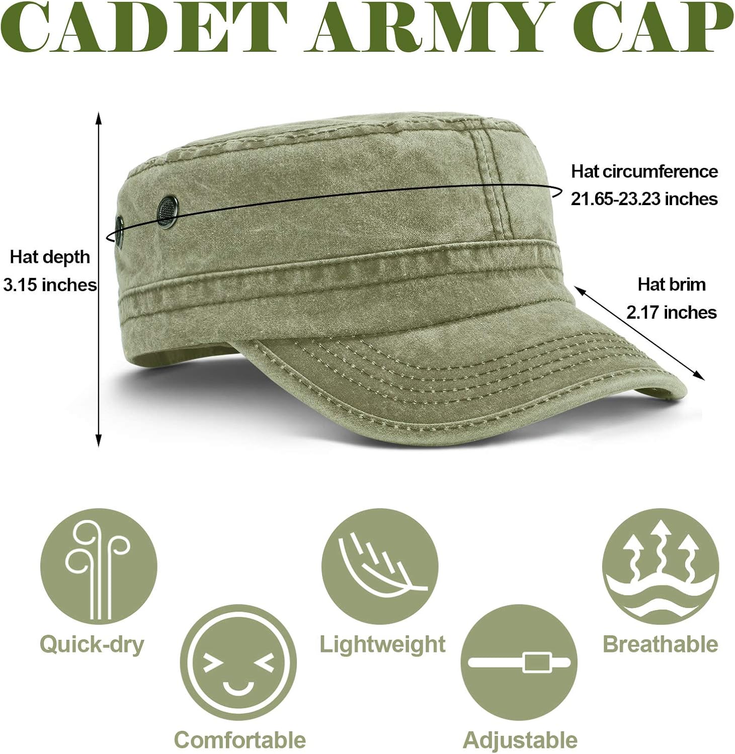 Geyoga 3 Pieces Cadet Army Caps for Men Military Style Hat for Flat Top Caps Adjustable Cotton Hat Unisex - Image 3