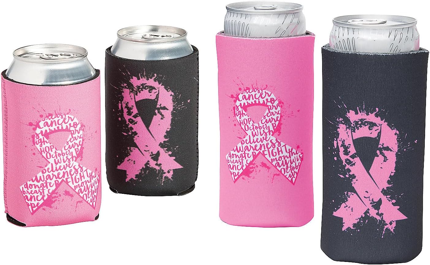Fun Express Premium Breast Cancer Ribbon Regular & Slim Fit Can Coolers - 24 Pc