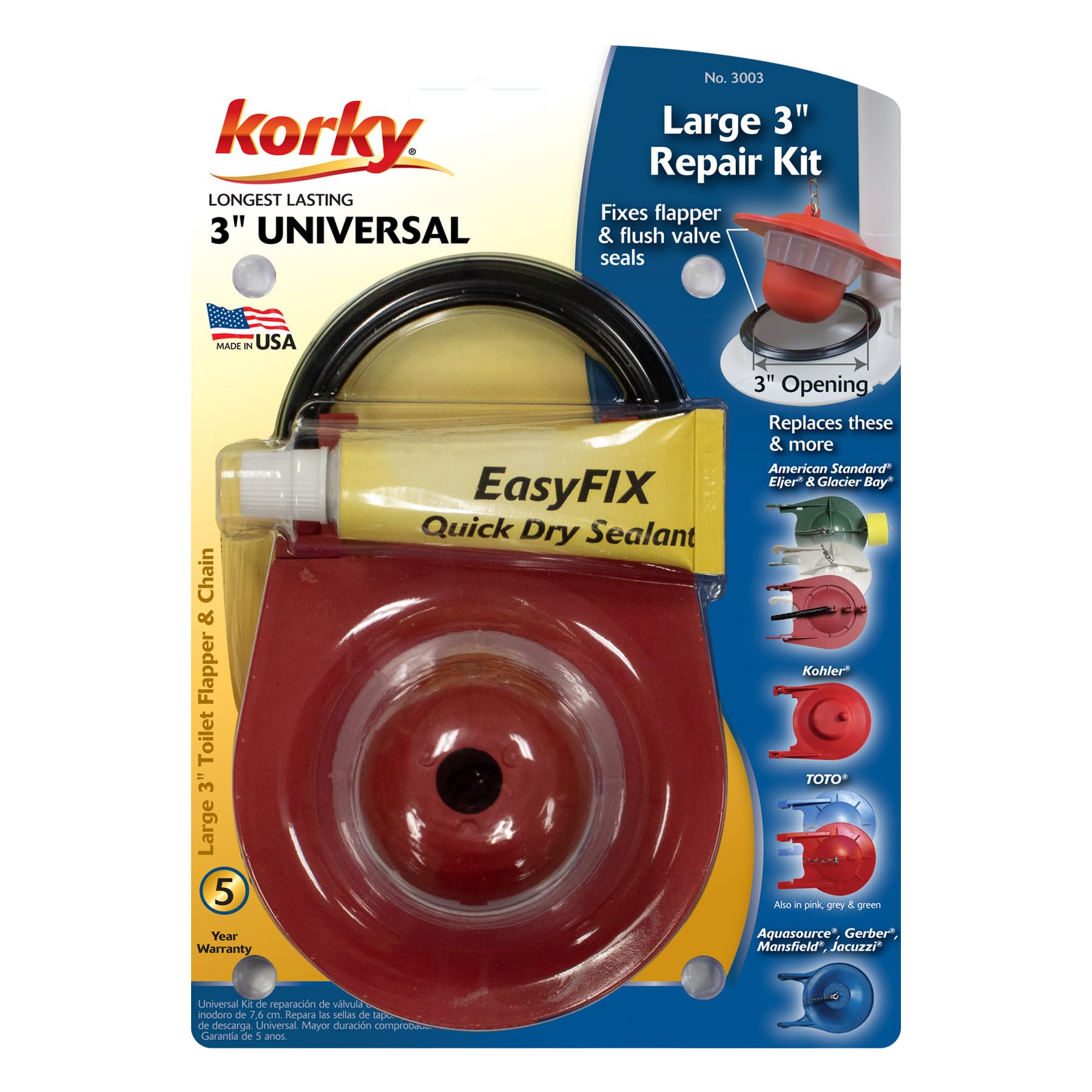 Korky 3003bp - Kit de reparación de válvula de descarga EasyFix, tamaño grande, 7,62 cm