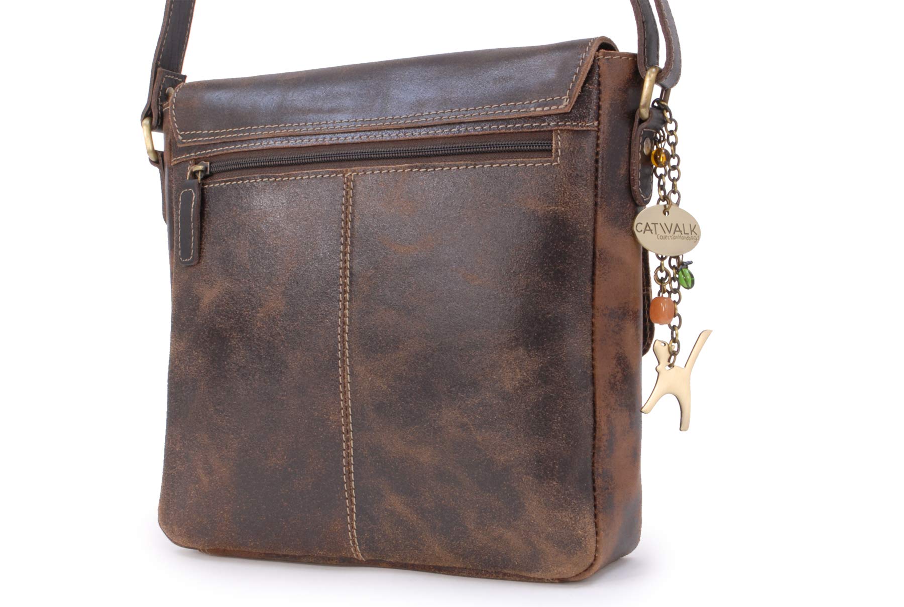 Catwalk Collection Handbags - Borsa a Tracolla in Pelle Invecchiata - Messenger Bag Media da Donna - Borsa da Giorno Formato A5 - Sabine M