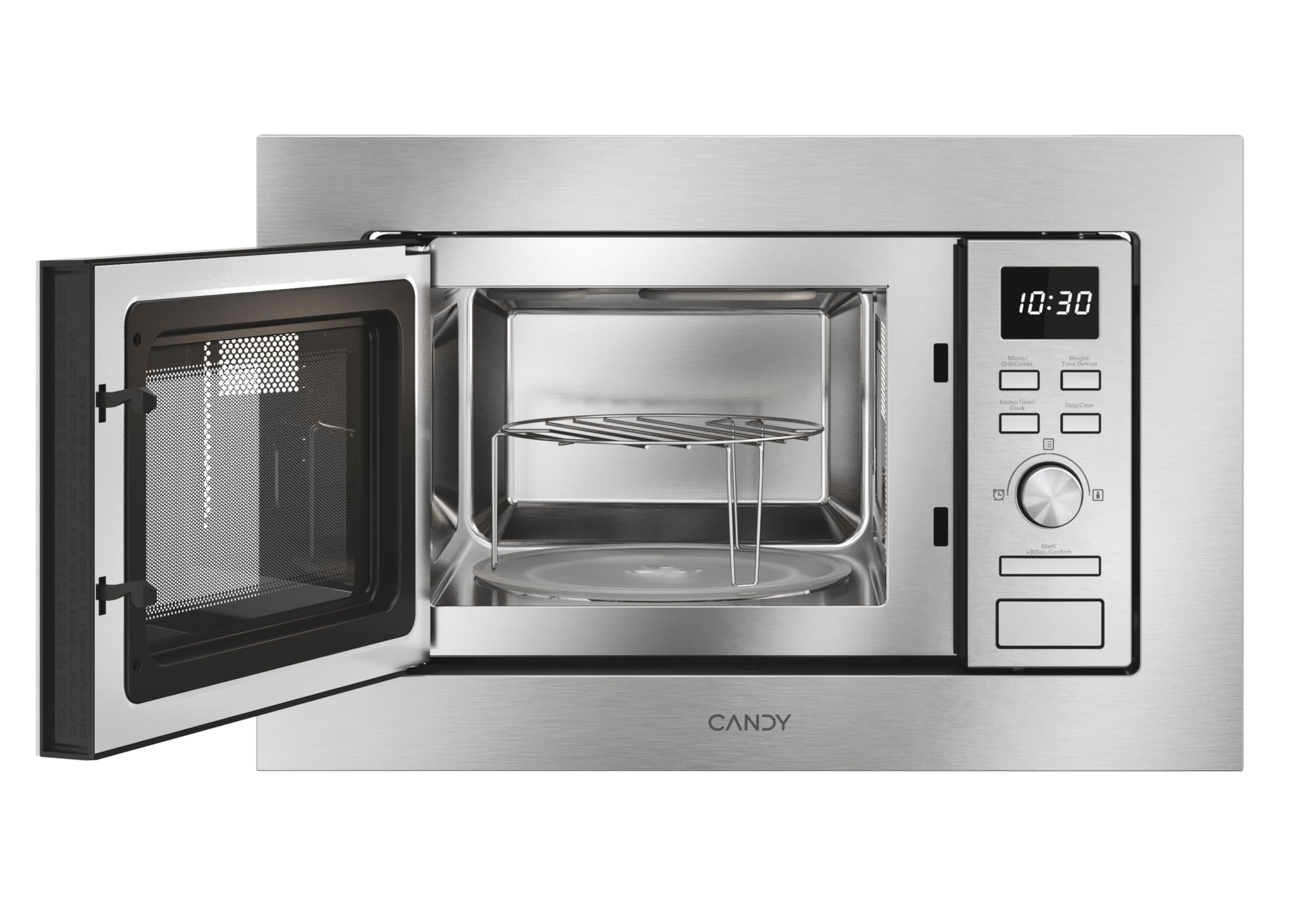 Candy Wave 600 Microonde da Incasso, 20 Litri, 7 programmi, 5 livelli di potenza, Grill, ricette su App hOn AxLxP 38,2x59,5x34,4 cm, Acciaio Inox - CA20FMW7NG