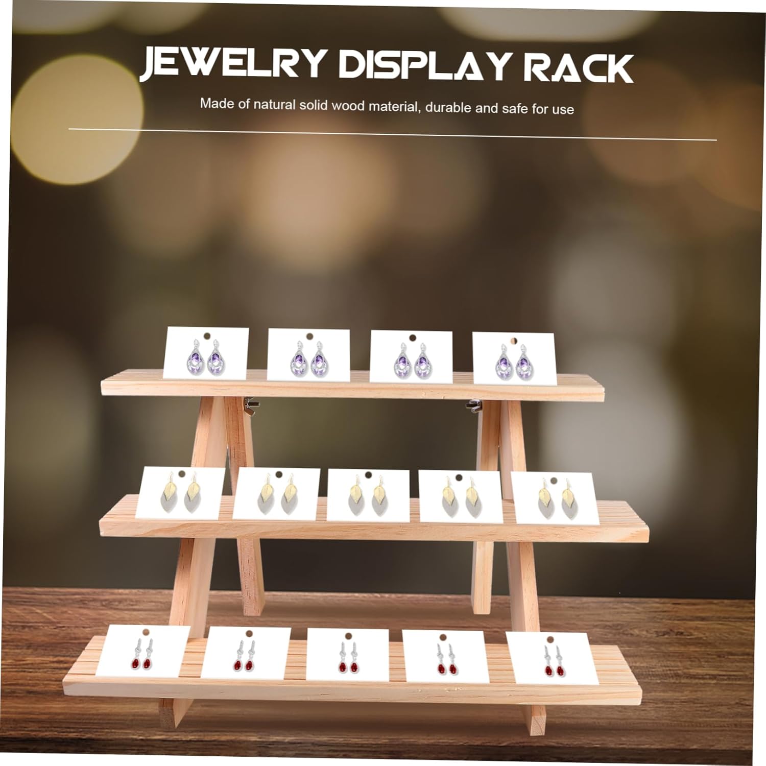 BESTYASH 2pcs Multi-layer Solid Wood Jewelry Display Rack for Earrings and Necklaces Elegant Three Organizer for Boutique and Retail Use