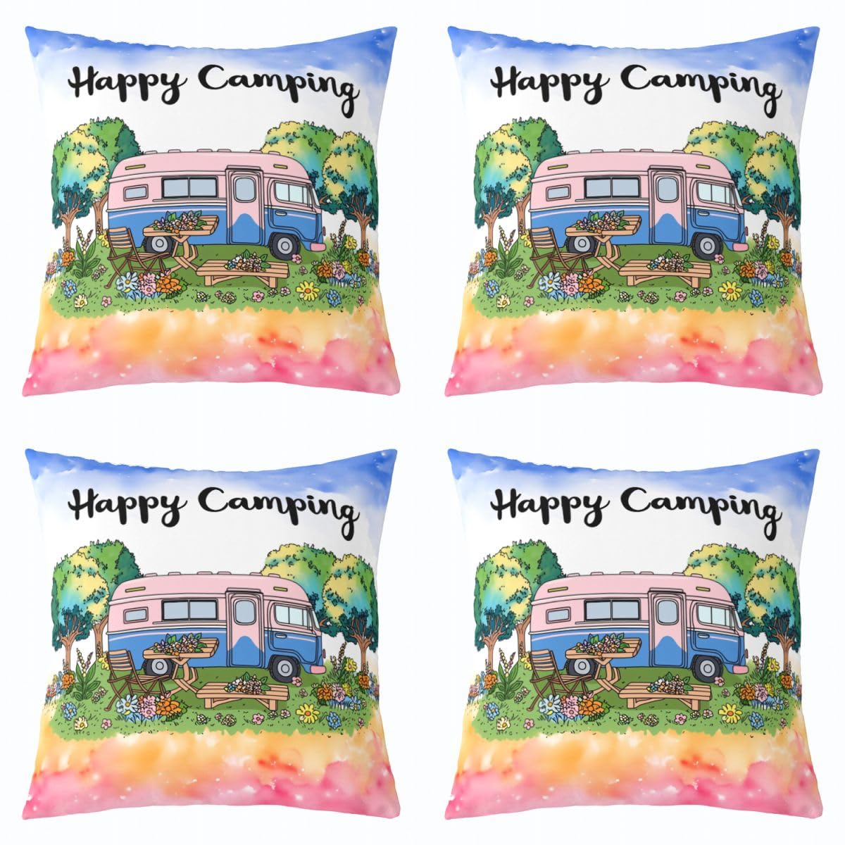 Housse de coussin de camping 45x45 cm | Lot de 4 pièces au style rustique pour pique-nique