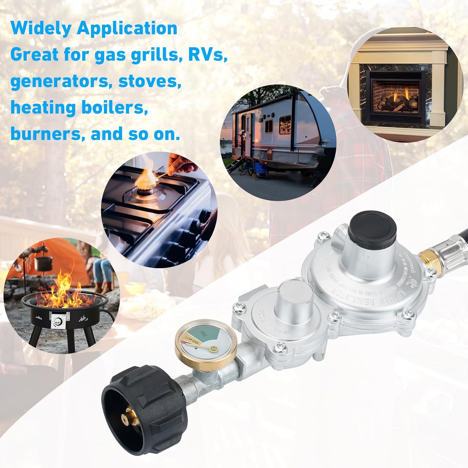 Stanbroil Horizontal Two Stage Propane Regulator with 10ft Hose and Gauge, QCC1/Type1 Connector for Gas Grills RV Appliance Generator