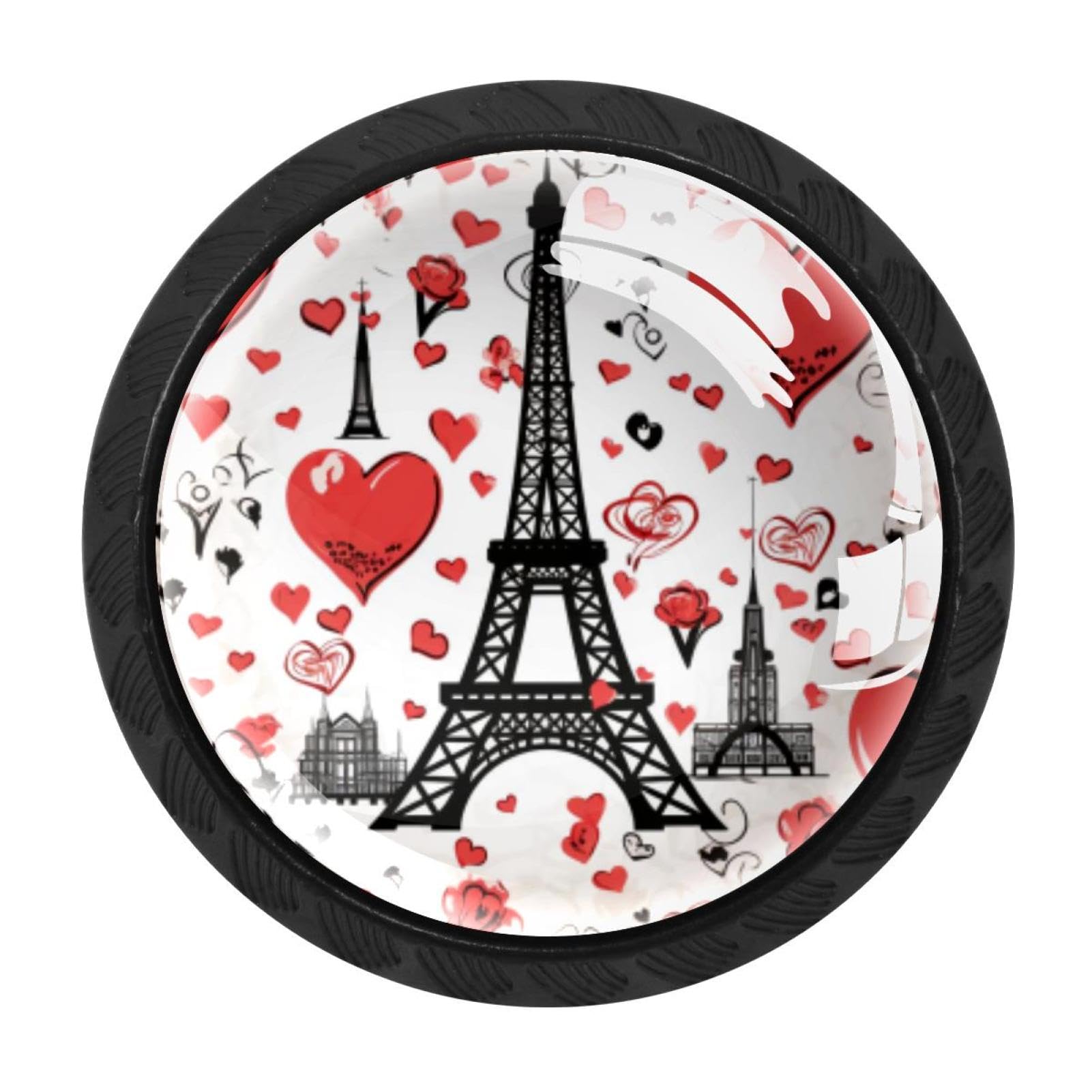 Chenzzzz Multicolored 11 4 Pieces Black Cabinet Pull Handle With Screws,Eiffel Tower Valentine's Day Kitchen Knobs, Hardware For Cupboard Drawer Dresser