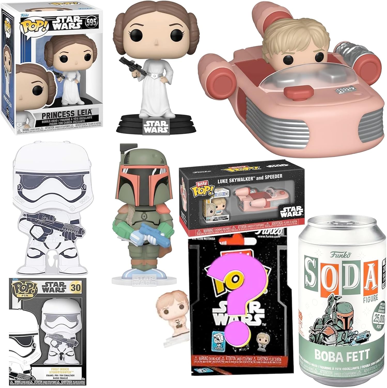 Galactic Master Jedi Star Wars Pop! Figure Boba Fett Exclusive Luke Skywalker Landspeeder - Princess Leia + Stormtrooper & Bitty Blind Bag