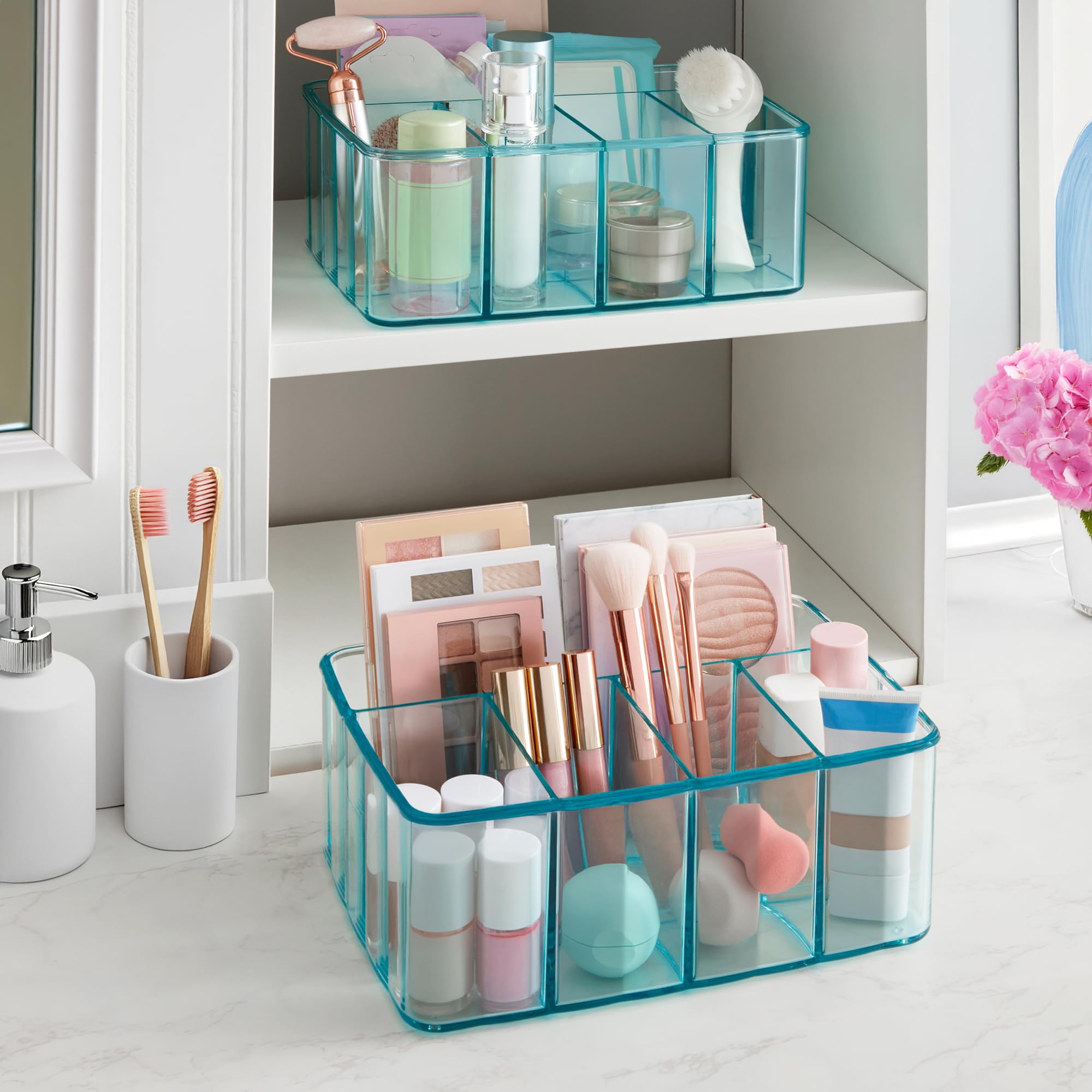 STORi 5-Compartment Plastic Organizer Ocean Mist Rectangular Divided Makeup and Vanity Storage Bin and Office Desk Caddy Scalloped — view 6
