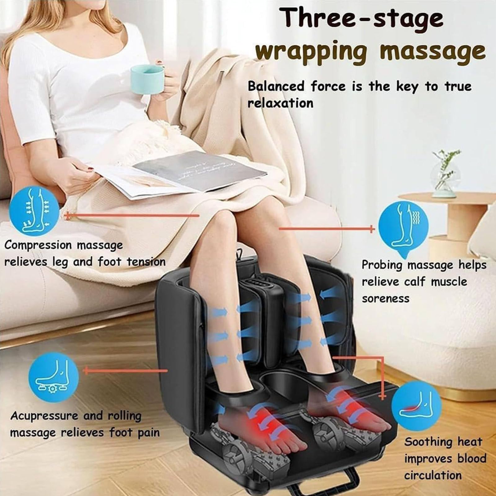 Massaggiatore per Piedi e Polpacci 2 in 1,Design dello Sgabello,con Shiatsu, Calore, Impastamento e Vibrazione, Compressione per Caviglie e Gambe,Adatto a Tutta la Famiglia Beige
