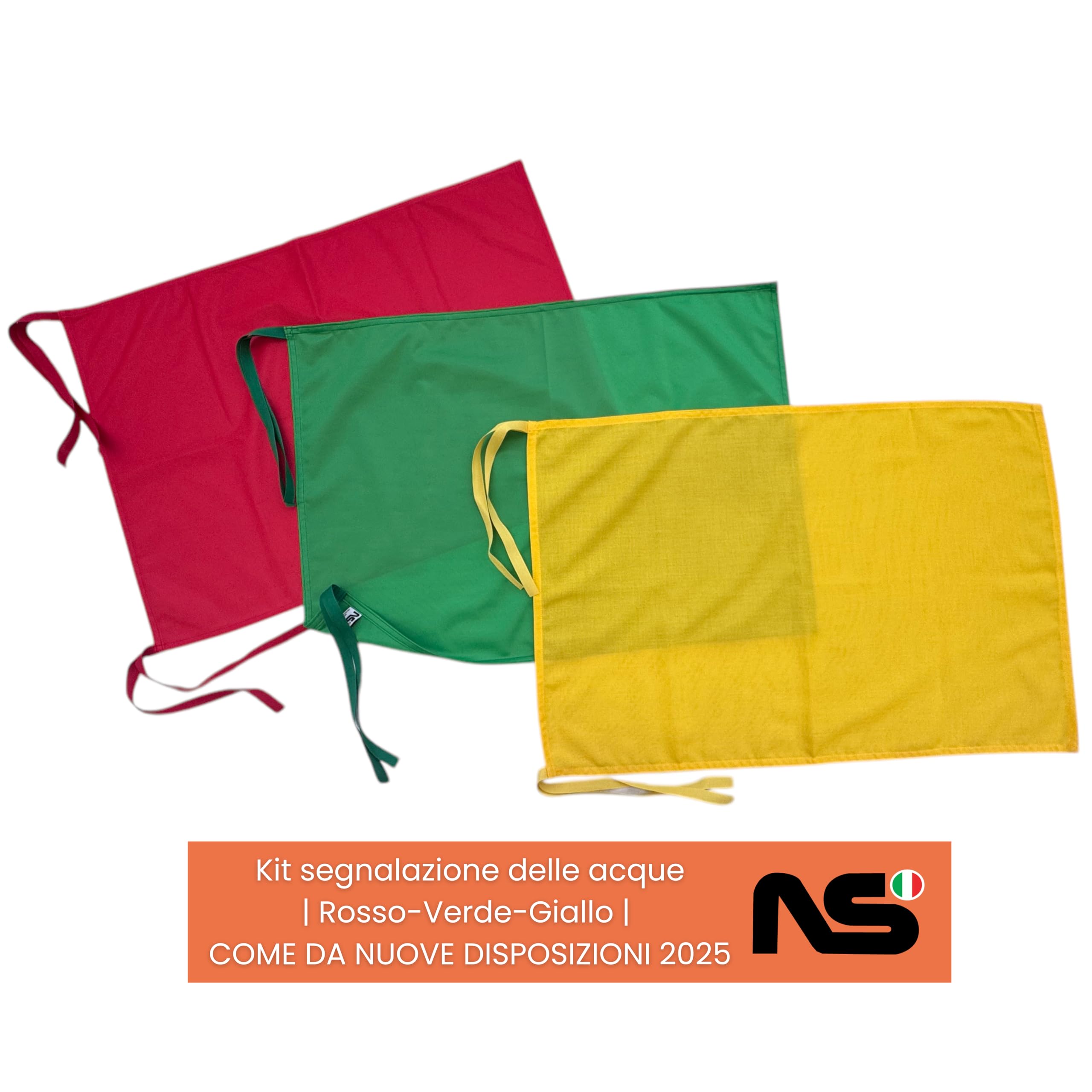 NS Bandiere Kit 3 Bandiere Segnalazione Balneare, Rosso-Verde-Giallo, 50x75 cm, Tessuto Nautico 130g/m², Antivento