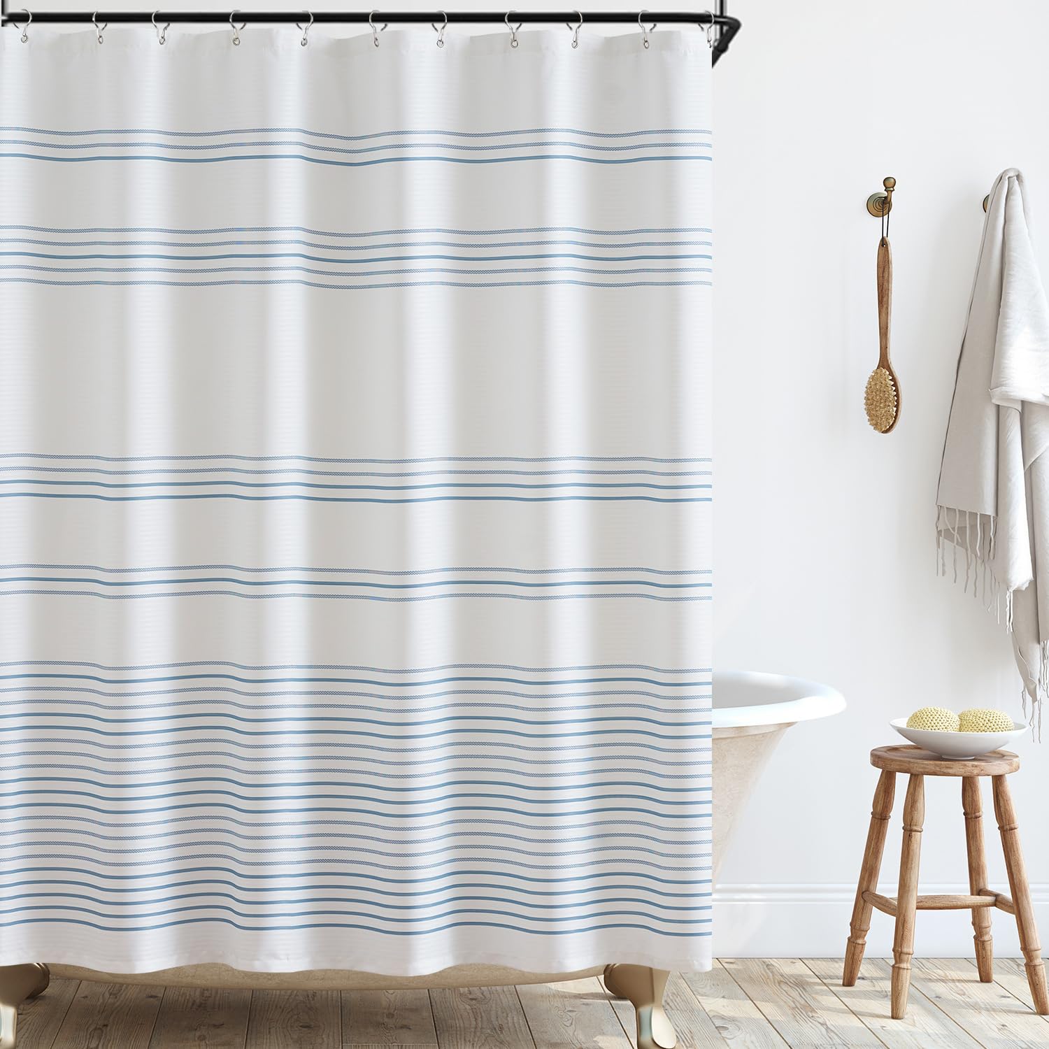 jinchan Blue and White Striped Shower Curtain for Bathroom Modern Fabric Shower Curtain Water Repellent in Bath 70x72 inches Shower Curtain with Curtain Hooks Dorm
