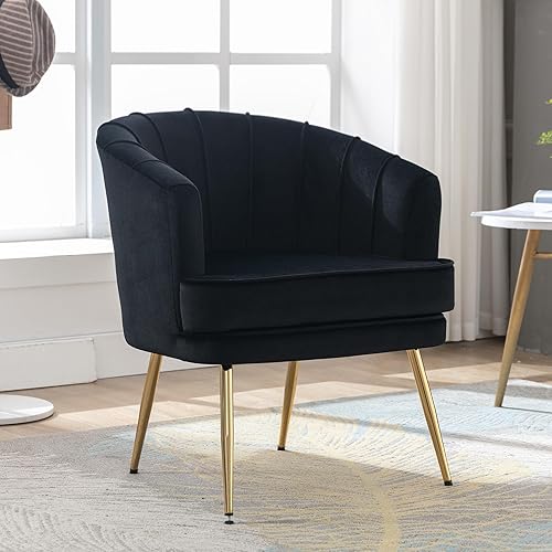 Miniatura 2 de civama Juego de 2 sillas de barril decorativas de terciopelo, sillón lateral tapizado de diseño moderno, cómodo sofá individual con patas de metal