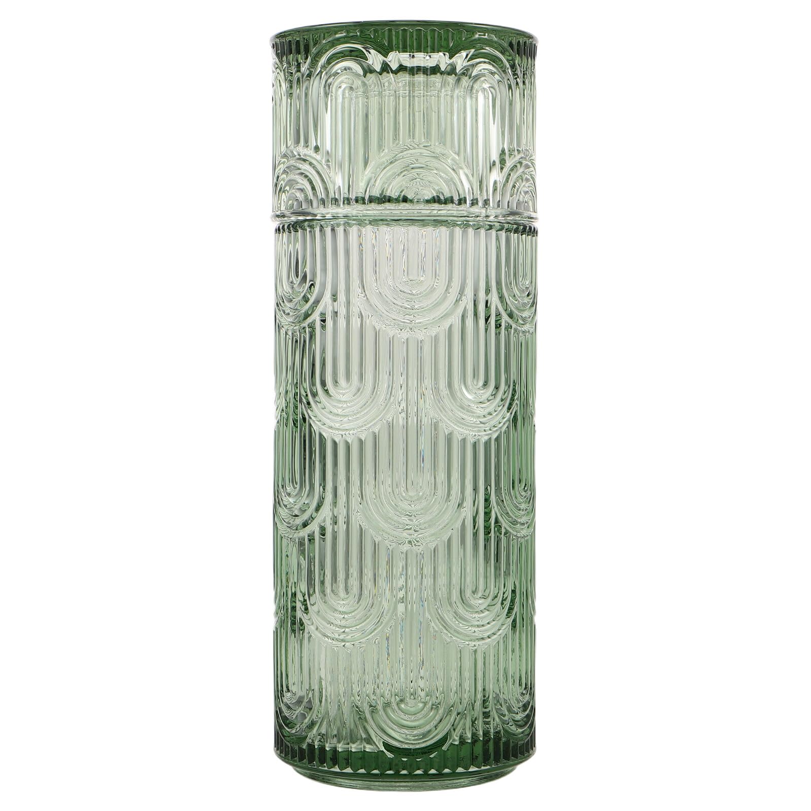 VANZACK Carafe à Jus en Verre Gaufré Vert 1L avec Gobelet Assorti Ensemble Carafe et Verre Décoratif pour Boissons Froides Pichet Compact pour Table de Chevet et Usage Quotidien