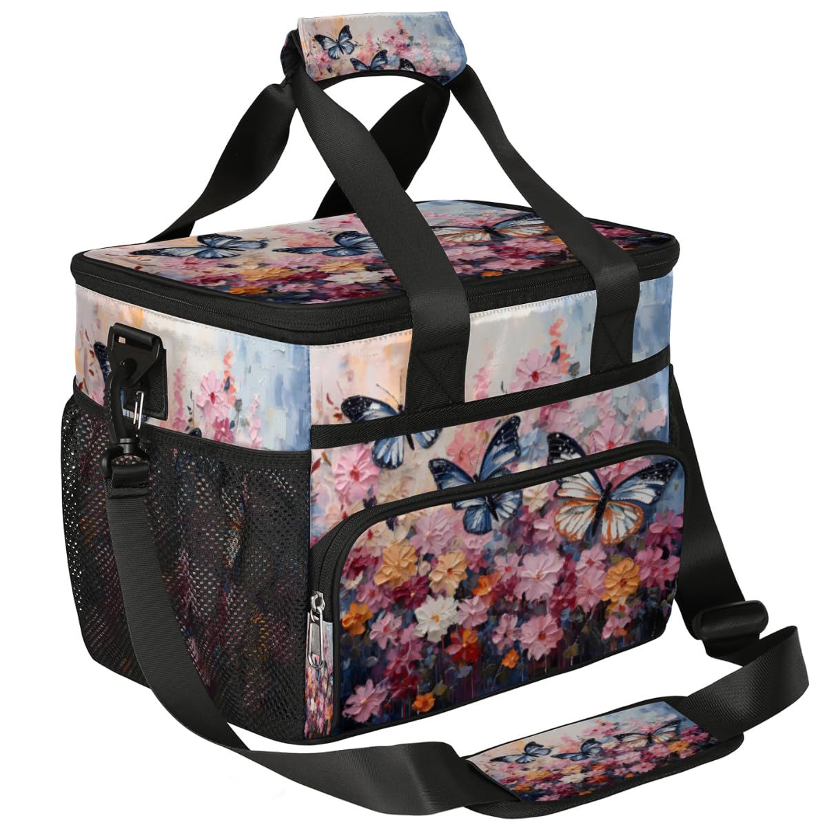Flowers Insulated Picnic Backpack Lunch Box for Women Men Picnic Basket Tote Lunch Bag Picnic Bag Portable Lunch Bags for Picnic, Beach, Work, Trip,Office, Camp Butterfly