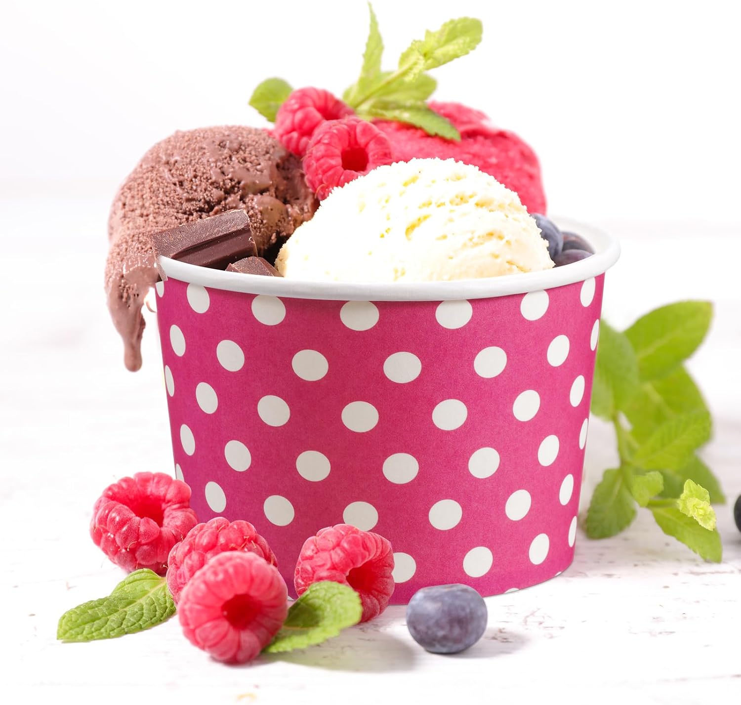 Zopeal 50 Count Hot Pink Polka Dot Ice Cream Cups Disposable Dessert Bowls image 2