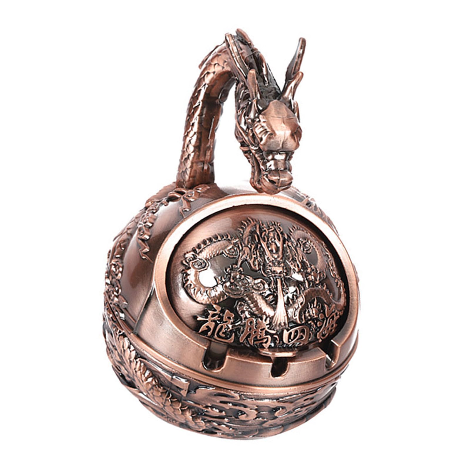 Qusinfc Dragon Themed Metal Ashtray with Secures Lid Carving Zodiacs Animal Ashes Container for Residues Control Home Decoration Metal Zodiacs Animal Ashtray