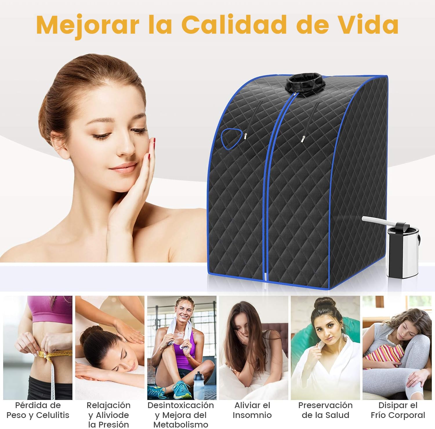 RELAX4LIFE Mini Sauna de Vapor 3L con Temporizador 15-90min y Temperatura Ajustable en 9 Niveles, Sauna Portátil 1000 W con Mando a Distancia y Múltiples Accesorios (Negro)