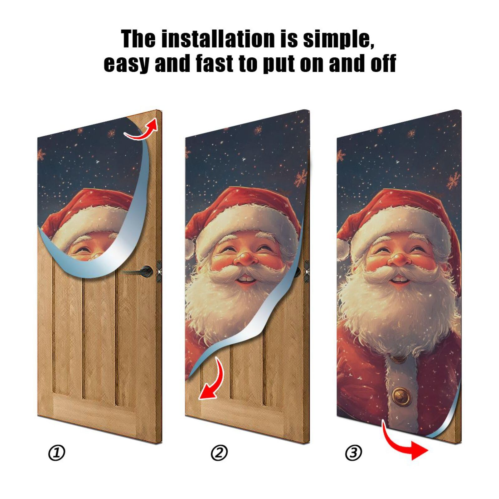 FLildon Snow Day Santa Claus Door Cover Decoration, Party Accessory Porch Decor for Festive Ornament Room Door Covers 35 x 79 Inch