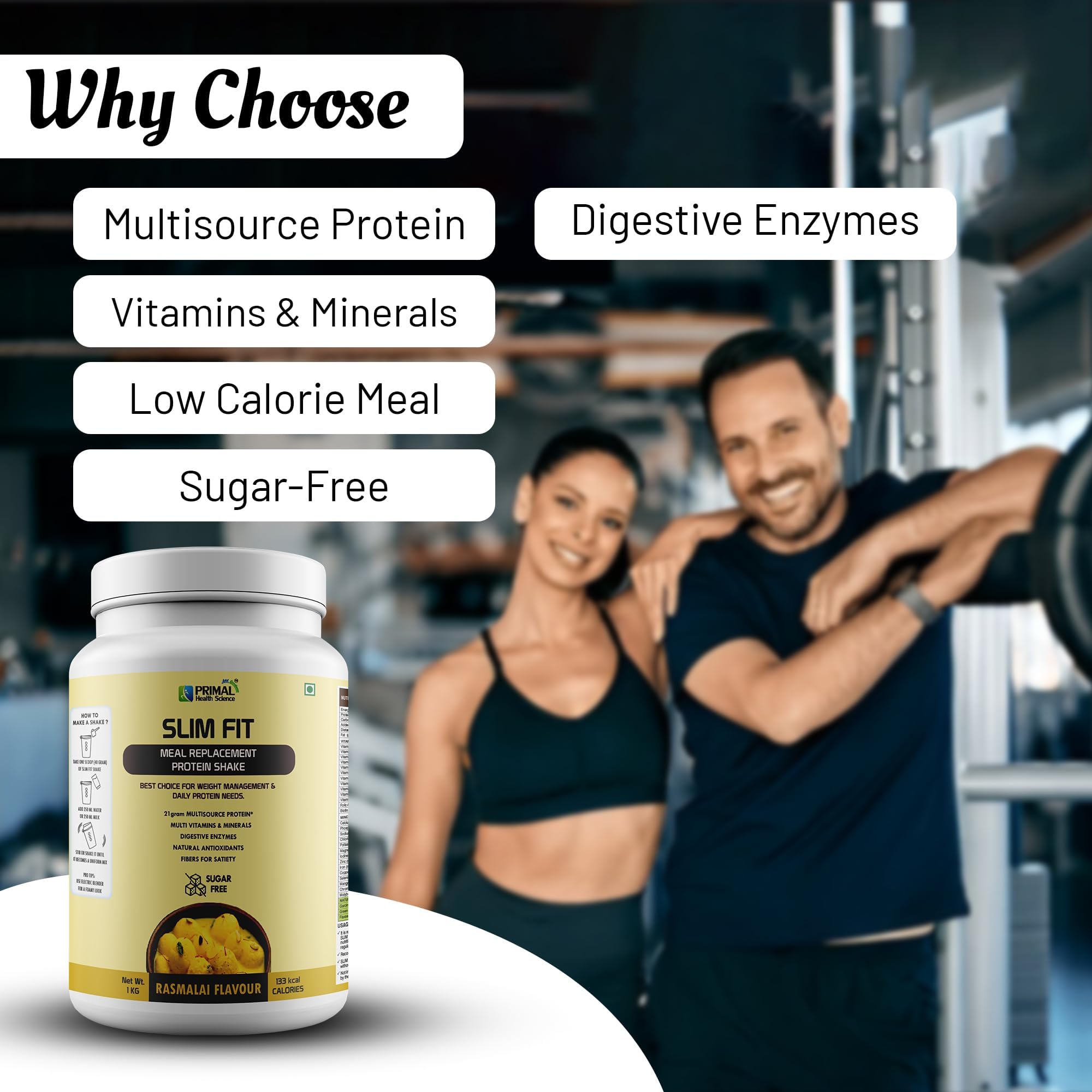 Primal Health Science Meal Replacement Protein Shake 1kg | High Protein Sugar Free with Fiber | Digestive Enzymes | Vitamins & Minerals | Muscle Support | Rasmalai Flavor — Amazon image 4