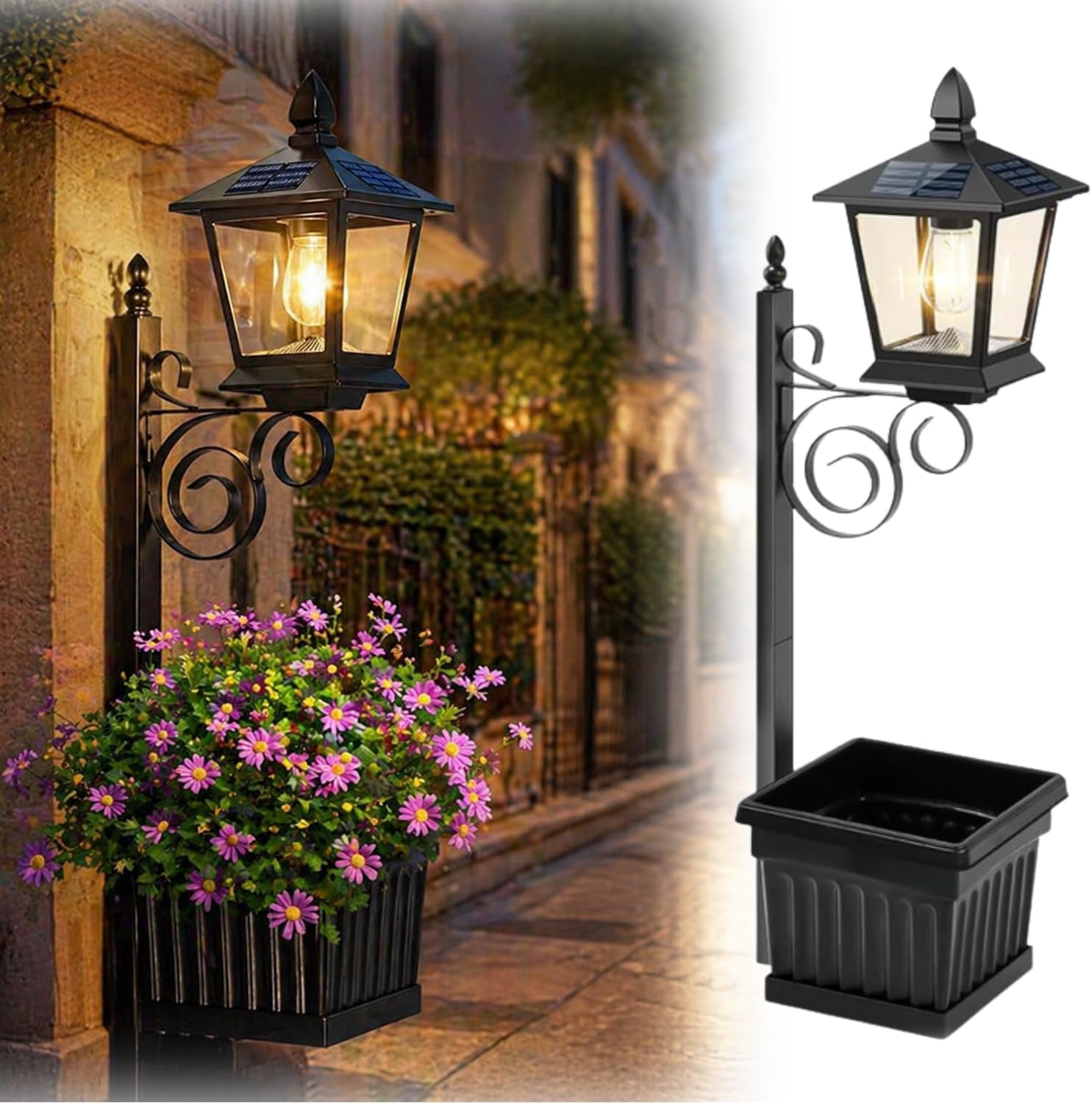 Terraphy Solar Lamppost Planter, Solar Lamp Post Planter, Lampost Planters, Lamppost with Planters