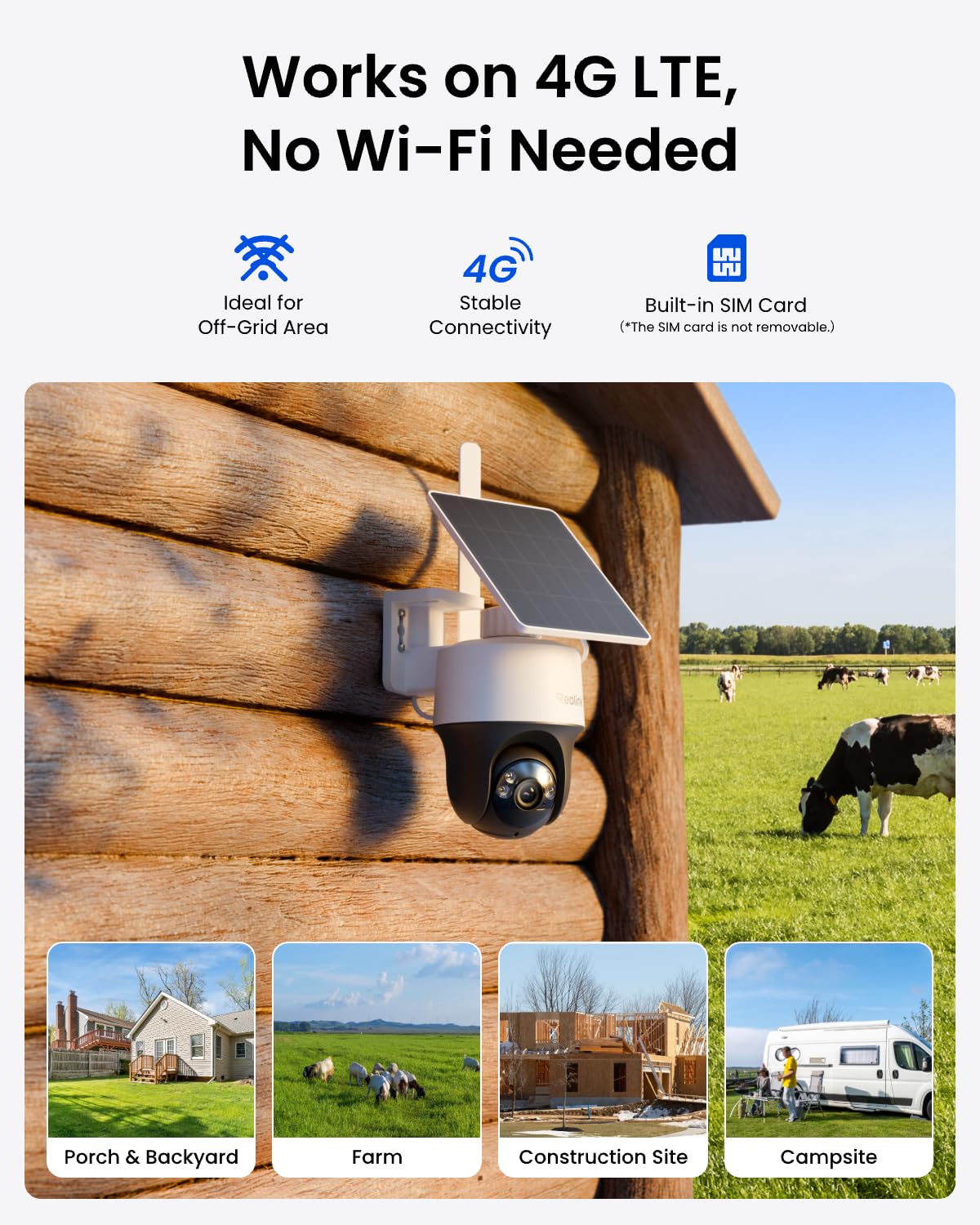 Reolink Kamera Zewnętrzna 4MP 4G LTE Bezprzewodowa, Obrotu i Pochylenia 360°, Automatycznym Śledzeniem, Wbudowaną Kartą SIM, Inteligentnym Wykrywaniem, Go PT S Lite+Panel Słoneczny