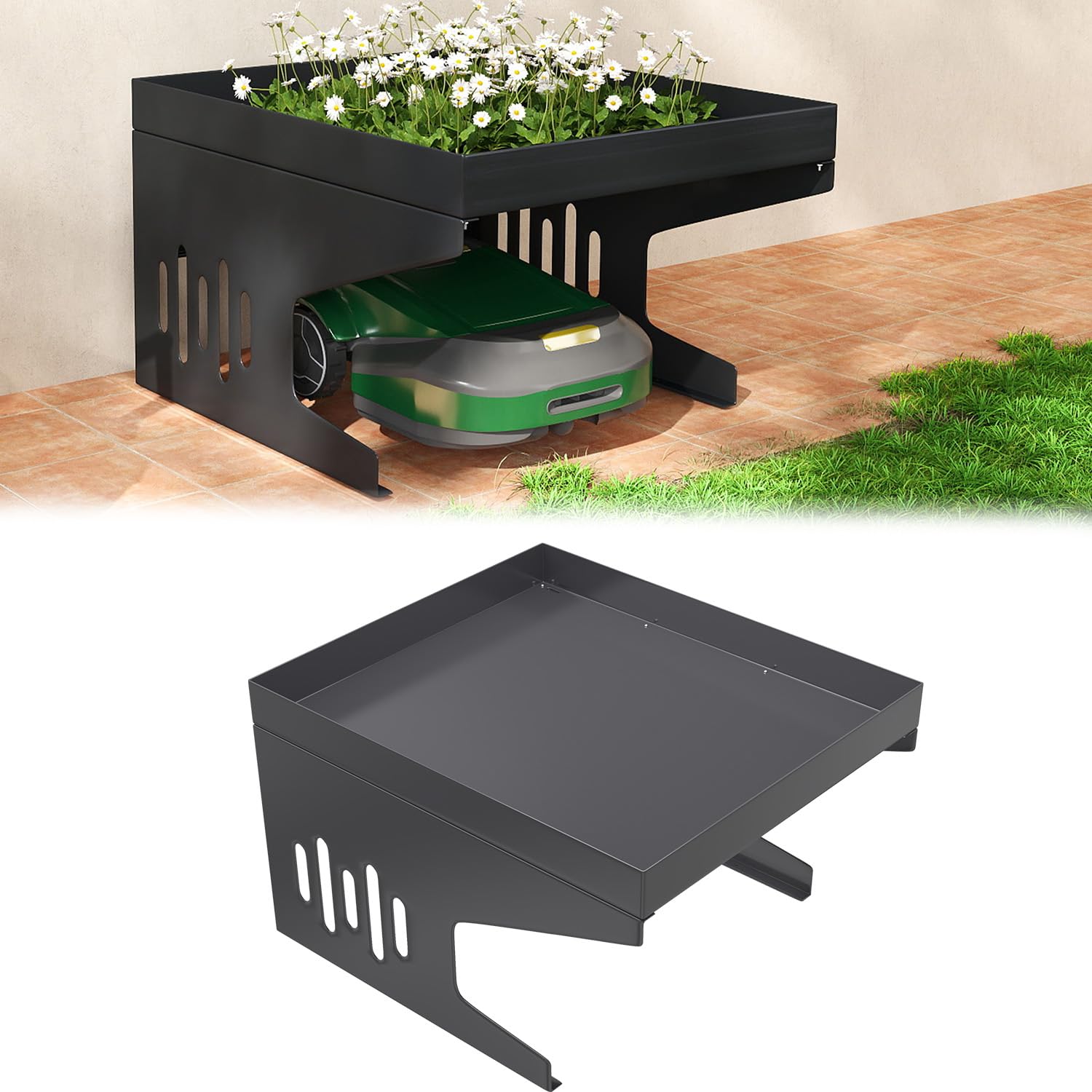 YUENFONG Zadaszenie robota koszącego 70 x 60 x 42,5 cm – odporne na warunki atmosferyczne, metalowy garaż, ochrona przed promieniowaniem UV i deszczem, antracyt