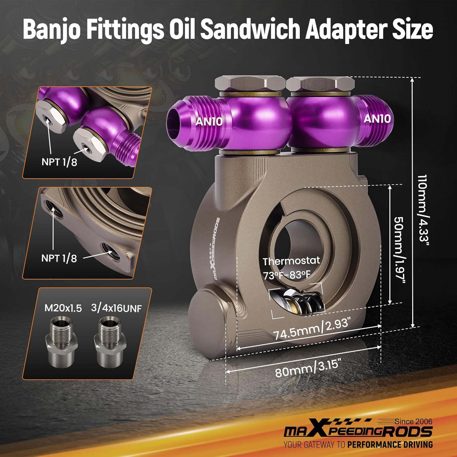 maXpeedingrods 7 Row Oil Cooler Kit, 10AN Transmission Engine Cooler British Radiator Universal Aluminium Black, Banjo Fittings Oil Filter Sandwich Adapter, Air Guide Kit and Oil Cooler Hoses