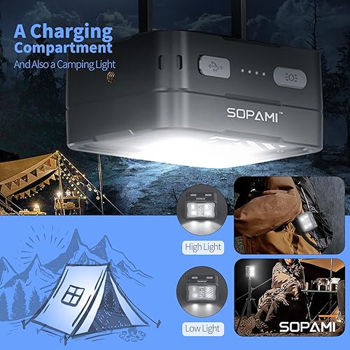 Miniatura 5 de SOPAMI - Linterna frontal recargable, lámpara de lúmenes, paquete de 2 luces LED brillantes, lámpara de frente, luz de trabajo con sensor para