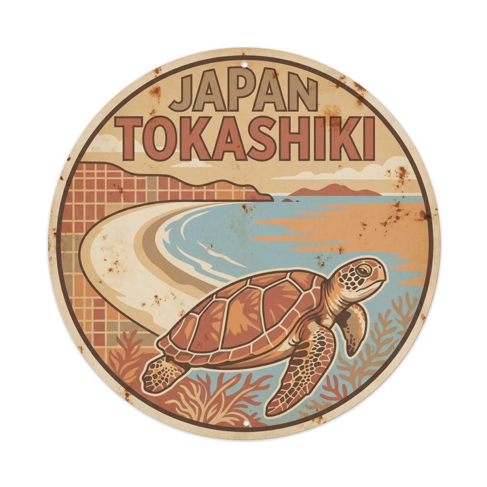 Odgynaw 8X8inch(20X20cm) Japan Tokashiki Island Beach Destination Tropical Shore Metal Tin Sign