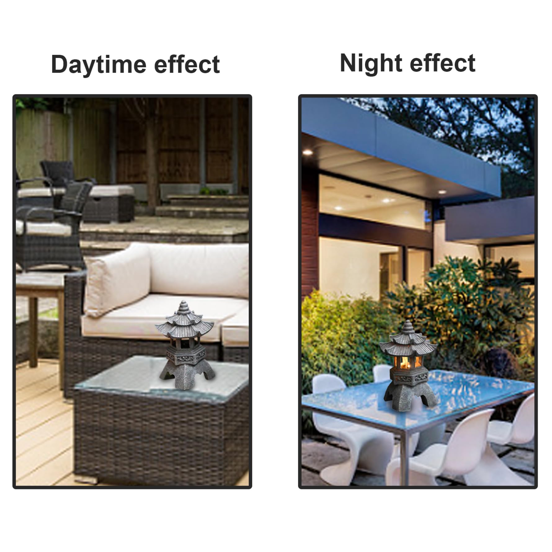 Décoration de Jardin, Statue de Jardin Pagode, Style Japonais, Résine Résistante aux UV, Lanterne Solaire, Gris