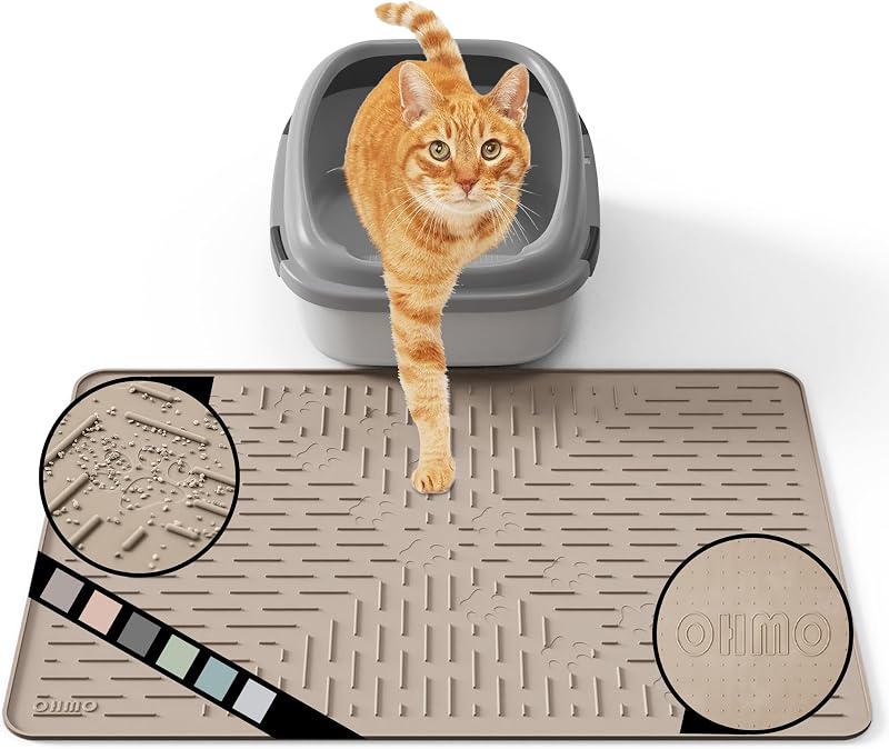 Tapete para Caixa de Areia de Gatos em Silicone com Ranhuras Antirresíduos OHMO Bege – 60 x 40 cm
