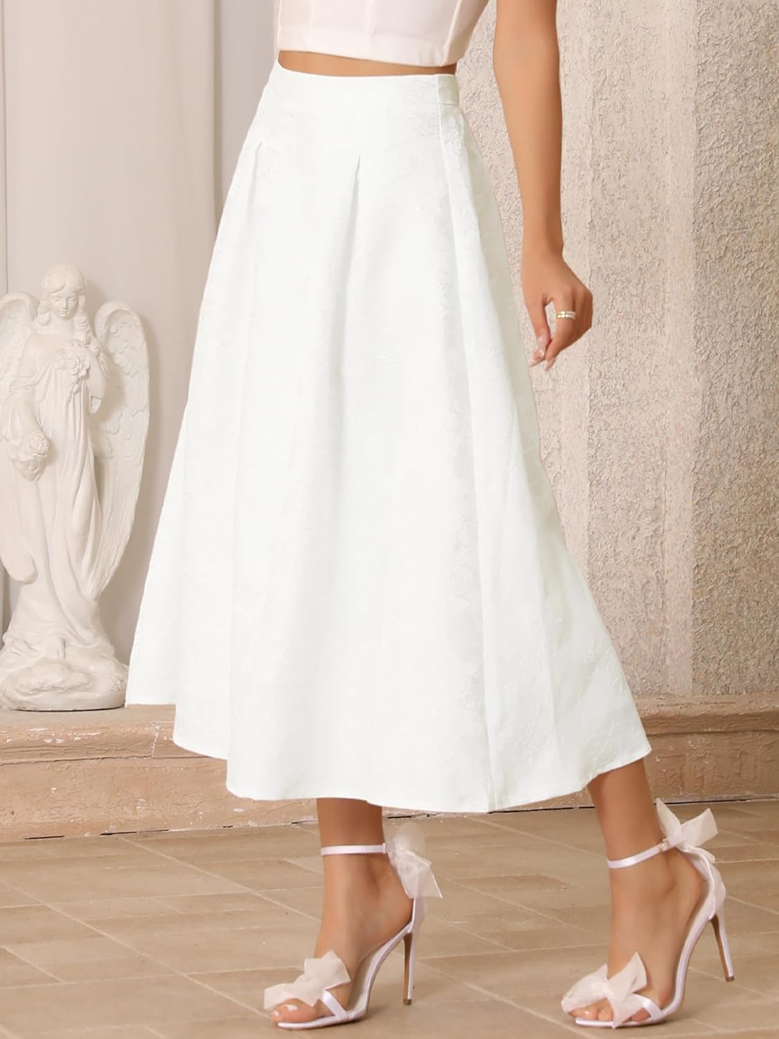 Women's Floral Jacquard Skirts Flared High Waist Cocktail Party Vintage A-Line Midi Skirt